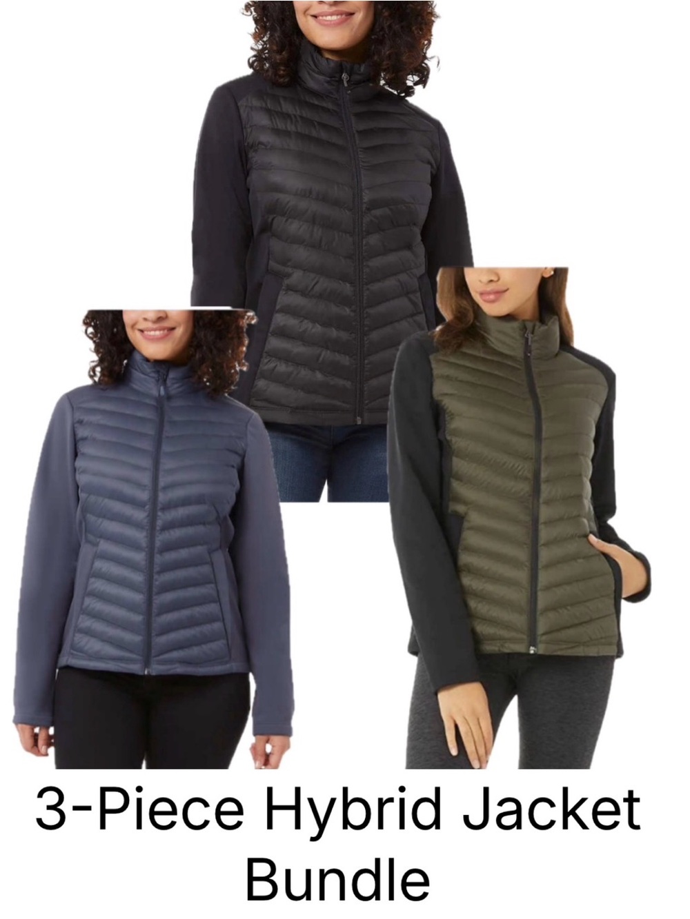 32 Degrees Women's Softshell Quilted Hybrid Puffer 3-Piece Jacket Bundle XL